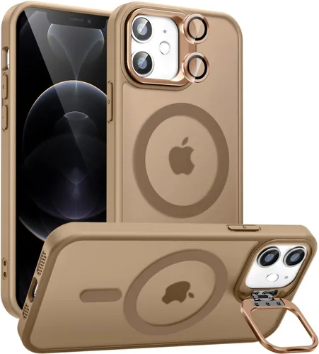 Miniatura 21 de Funda magnética para iPhone 11 con soporte, compatible con Magsafe, protección militar y protector de lente de cámara, funda translúcida mate