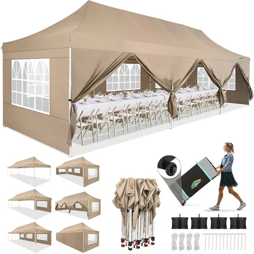 Miniatura 11 de COBIZI Tienda de campaña desplegable de 10 x 20 pies con 6 paredes laterales extraíbles, toldo comercial fácil de instalar, impermeable y gazebo