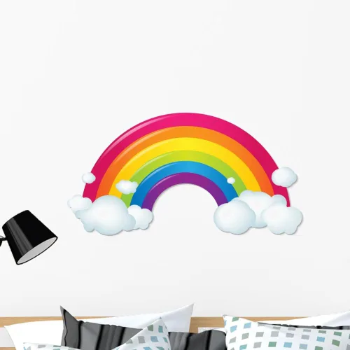 Adhesivo de pared de arco iris con nubes, Wallmonkeys Peel and Stick para niñas (36 pulgadas de alto x 36 pulgadas de ancho) WM389915