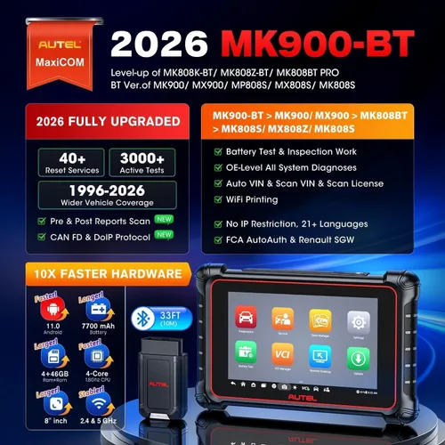 Miniatura 2 de Autel Escáner MaxiCOM MK900BT, 2026 MK900-BT Bidireccional OBD2 Herramienta de diagnóstico CAN FD DoIP, BT 2.0 Up. de MK900 MK808S MK808BT PRO MX900