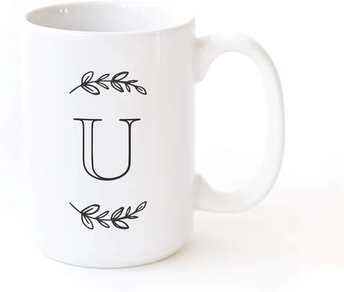 Miniatura 16 de The Cotton & Canvas Co. Manhattan Wreath - Taza de café personalizada con monograma inicial con letra A, taza de café de cerámica de porcelana. Para