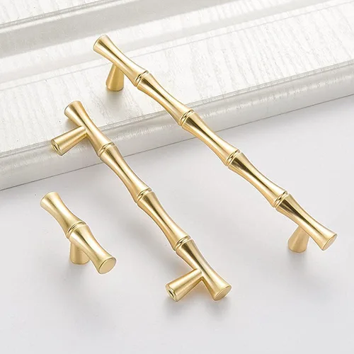 Miniatura 3 de 10 pomos de gabinete de un solo agujero, forma de bambú, para cocina, armario, armario, cajón, manijas de puerta, color dorado Oro