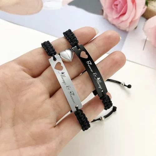 Miniatura 5 de MPRAINBOW Pulsera trenzada personalizada para parejas pulseras grabadas con palabras de promesa con nombre personalizado, pulseras de relación
