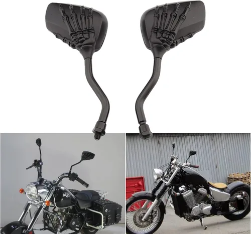 DREAMIZER Espejos de motocicleta Black Skull para manillar – Espejos laterales retrovisores de 0.315 in y 0.394 in para Shadow Spirit 750 Aero Grom