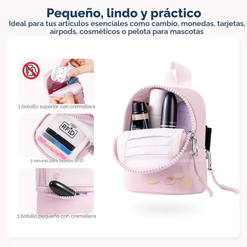 Miniatura 4 de Babysun Mini Mochila Llavero Muñequera Bolso Pequeño de Cambio Monedero Lindo Con Cremallera Cartera Con 3 Ranuras Para Tarjetas RFID Para