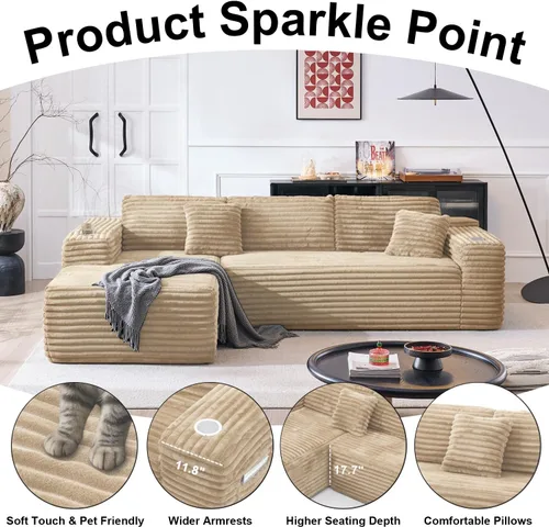 Miniatura 7 de Sofá modular Cloud con diván en forma de L, moderno sofá modular con asiento profundo, portavasos integrado y bolsillo de almacenamiento para sala