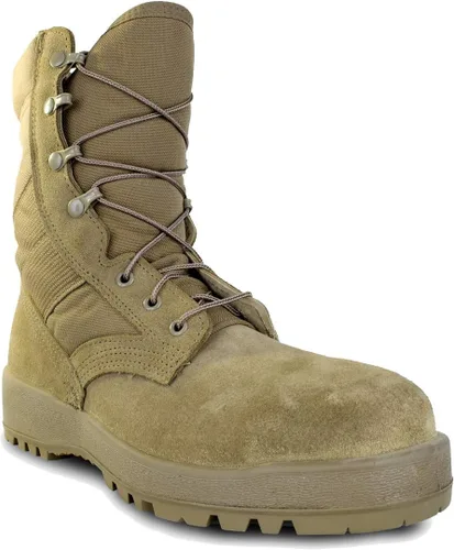 MCRAE Mil-Spec Hot Weather Steel-Toe ASTM F2412-11 y F2413-11, suela de goma Vibram Sierra, resistente al aceite, ácido y antideslizante, botas