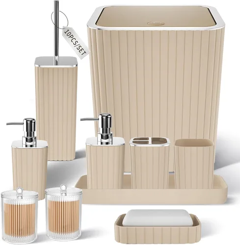 Miniatura 15 de XLHOMO Bathroom Set- 25PC Beige Bathroom Set, Bathroom Set with Shower Curtain and Rugs, Beige Shower Curtain Set, Toilet Brush, Bathroom Trash Can