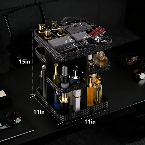 Miniatura 2 de Organizador de maquillaje giratorio de 360°, organizador de perfumes de gran capacidad, almacenamiento de cosméticos, tocador, encimera, se adapta a