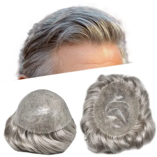 Miniatura 12 de Hair Toupee para hombres Sistema de reemplazo de pelo completo Poly pieza de pelo para hombre Toupee Durable Europeo Sistema de cabello humano #420