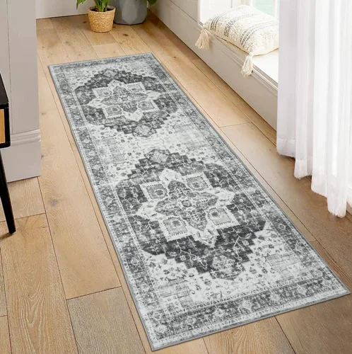JOLENE.K Alfombra lavable para pasillo, 2 x 6, alfombra de cocina, oriental, suave, envejecida, vintage, antideslizante, resistente a las manchas,