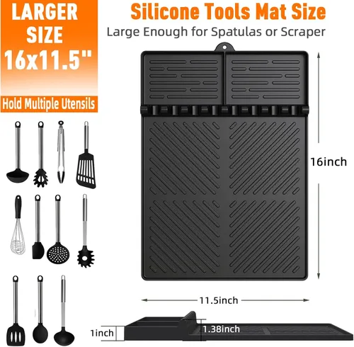 Miniatura 3 de Alfombrilla de parrilla de silicona compatible con Blackstone, herramientas de plancha de silicona con almohadilla para goteo, alfombrilla