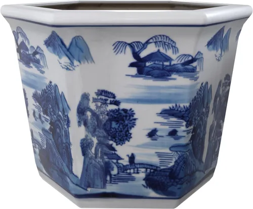Miniatura 9 de Red Lantern 10" Maceta de flores de porcelana azul y blanca con diseño de dragón