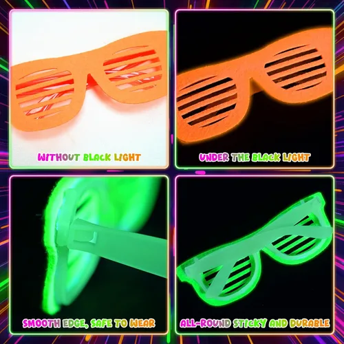 Miniatura 7 de Mega-L - 12 lentes que brillan en la oscuridad, suministros de fiesta que brillan en la oscuridad, anteojos fluorescentes de luz negra neón, regalos