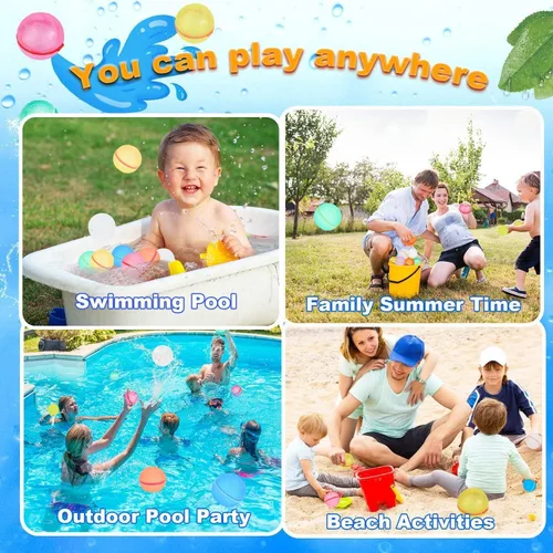 Miniatura 6 de 98K Globos de agua reutilizables, 12 piezas con bolsa de malla, juguetes de agua para piscina y playa, para niños y niñas, juguetes de verano al