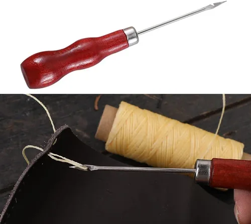 Miniatura 6 de Utoolmart Punzón para rascar, herramienta de punzón de cuero, mango de madera, doble forma de calabaza, herramientas de artesanía en cuero