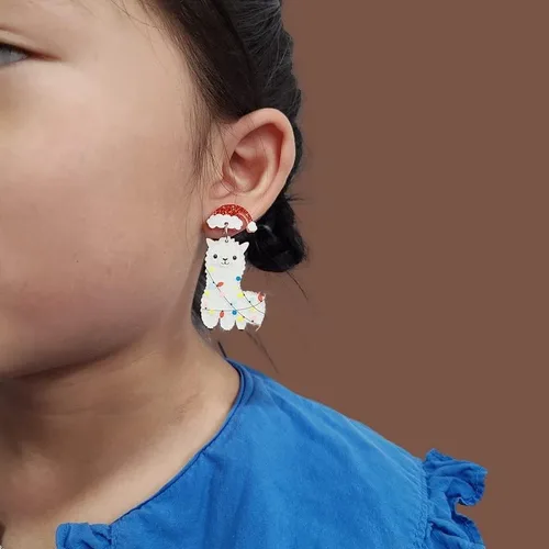 Miniatura 4 de Aretes de Navidad para mujer, diseño de dinosaurio, arcoíris, aretes de acrílico, regalo de Navidad para niñas