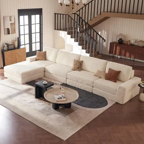 Miniatura 13 de Sofá seccional modular, 120.47" Sofá seccional moderno en forma de nube con chaise en L, cómodo sofá mullido de corduroy con asiento profundo, sofás