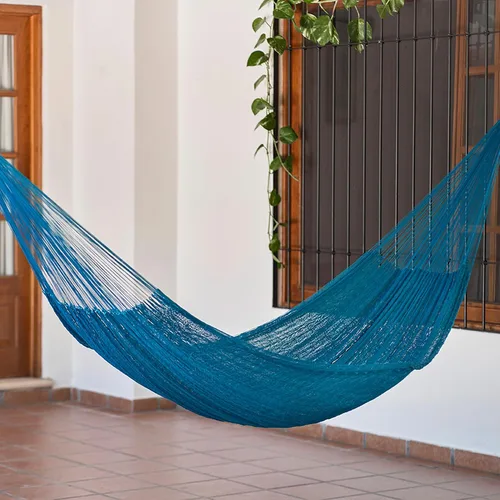 Miniatura 2 de NOVICA Hamaca tejida a mano maya de nailon azul turquesa, verde azulado Haven' (individual)
