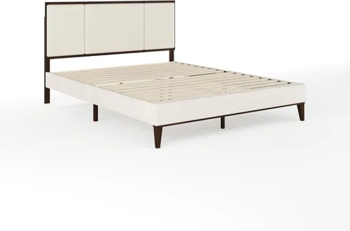 Miniatura 3 de Martha Stewart Jett - Cama de plataforma con cabecero, cabecera y base tapizada de tela, marco de madera maciza, no necesita somier, tamaño Queen