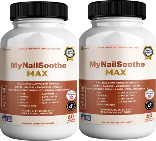 MyNailSoothe MAX Suplemento para cabello, piel y uñas, 60 cápsulas, con biotina 5000mcg, vitaminas, minerales y mezcla de hierbas (2)