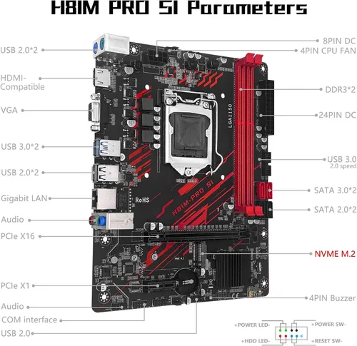 Miniatura 6 de MACHINIST Placa base para juegos H61 LGA 1155 (Intel 2ª/3ª generación), placas base para computadora Flex-ATX compatibles con PCIe 2.0, LAN 100M