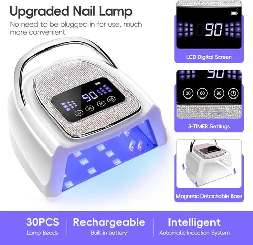 Miniatura 2 de COSCELIA Lámpara de uñas U V, inalámbrica, recargable, luz UV para uñas de gel, sensor automático profesional, 3 temporizadores, secado rápido