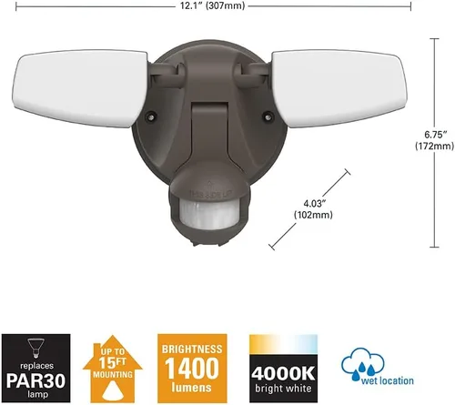 Miniatura 3 de HALO Luz LED de inundación y seguridad para exteriores, activada por movimiento, del atardecer al amanecer, 1420 lúmenes, bronce