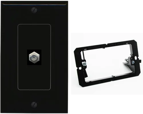RiteAV Placa de pared tipo F para TV por cable coaxial de 1 puerto, soporte de 1 banda [negro/negro]