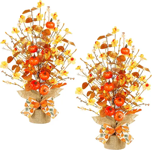Miniatura 16 de Joyhalo Paquete de 2 Árboles de Otoño de 23.5 Pulgadas con Luces, Temporizador a Pilas, Árbol Iluminado de Otoño para Acción de Gracias