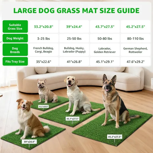 Miniatura 7 de Almohadilla de césped artificial para perros Orinal: 33.2 x 20.8 pulgadas de hierba falsa para perros cachorros entrenamiento para orinar y hacer
