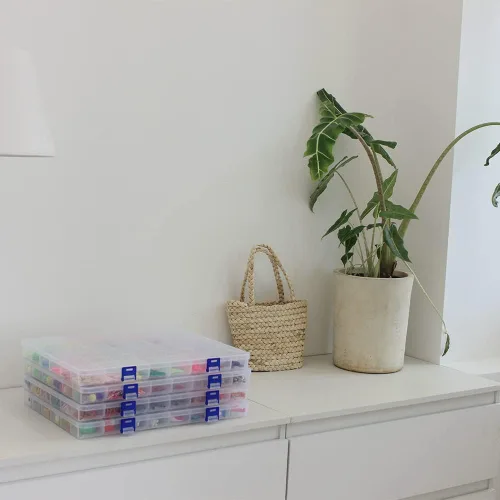 Miniatura 8 de Paquete de 2 cajas de almacenamiento divisoras de plástico transparente de 48 rejillas, organizador transparente para cuentas, botones, joyas