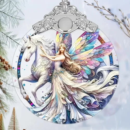 Miniatura 24 de Jocidea - Adorno de Vidrio Manchado de Elfo Mariposa - Adorno Navideño - Adornos Navideños para Árbol - Ideas de Regalos de Vacaciones - Intercambio