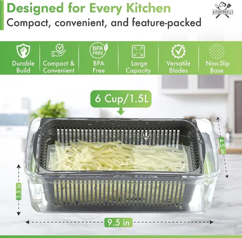 Miniatura 5 de Picador de verduras 16 en 1 con contenedor, picador de verduras y picador de alimentos, cortador de cebolla y verduras con 8 cuchillas de acero Verde