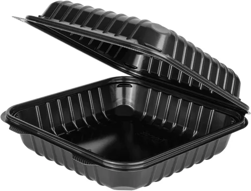 Miniatura 4 de Karat Contenedor con bisagras PP negro de 8 x 8 pulgadas, 1 compartimiento - 250 ct