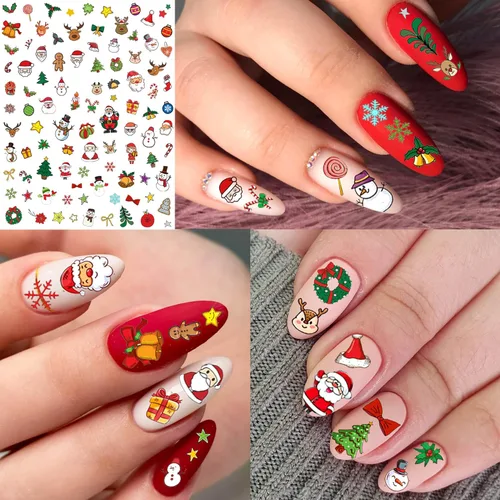 Miniatura 3 de COKTAK 6 hojas de calcomanías de uñas de Navidad para manicura, calcomanías autoadhesivas divertidas de Papá Noel, alce y ciervo, calcomanías