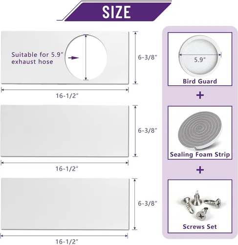 Miniatura 2 de Mxclimate Kit de placas de sellado de ventana de aire acondicionado portátil compatible con manguera de CA de escape de 5 pulgadas de diámetro