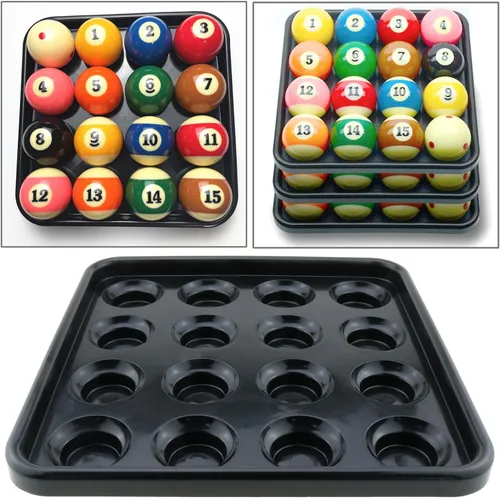 Miniatura 5 de Bandeja de billar estándar para 16 bolas, 16 agujeros, plástico negro, 25x25x3cm/9.84x9.84x1.18inch