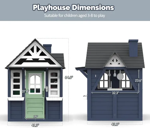 Miniatura 7 de Seizeen Casa de Juegos para Niños al Aire Libre, Casa de Juegos Moderna de Madera de Abeto, Casa de Juegos Tipo Cabaña para Interiores y Exteriores
