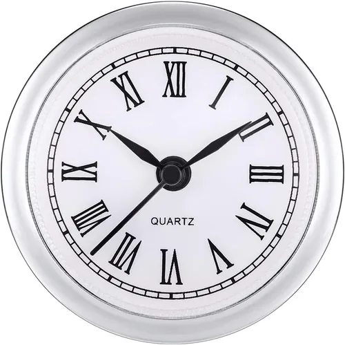 Eforcase Inserto de reloj redondo de 2.4 pulgadas/2.402 in, movimiento de cuarzo, número romano, adorno plateado, cara blanca, reloj clásico, Plata