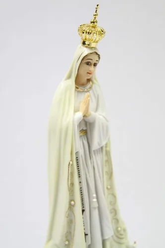 Miniatura 6 de Vittoria Collection Figura de escultura italiana de 11 1/2 pulgadas de alto de Nuestra Señora de Fátima con corona de metal, hecha en Italia