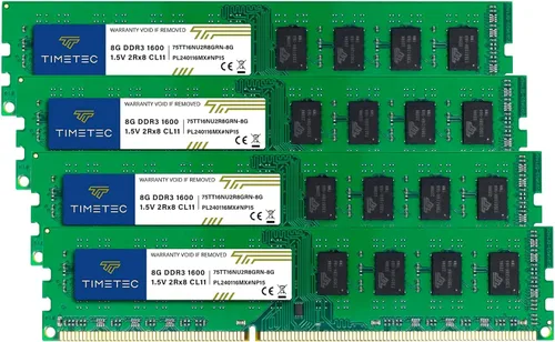Timetec - Módulo de memoria RAM de 32 GB (4 x 8 GB) DDR3 1600 MHz (DDR3-1600) PC3-12800 (PC3-12800U) no admite memoria ECC sin búfer, 1,5 V, CL11,