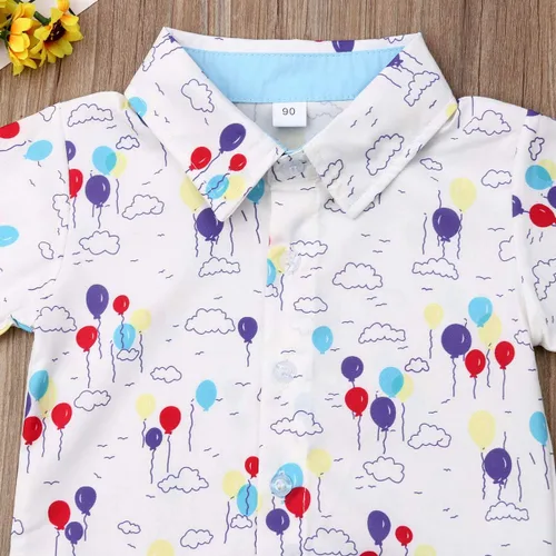 Miniatura 71 de Conjunto de camisa de manga corta con botones y pantalones cortos casuales con diseño de flamingo, para bebés y niños de 1 a 6 años, atuendos