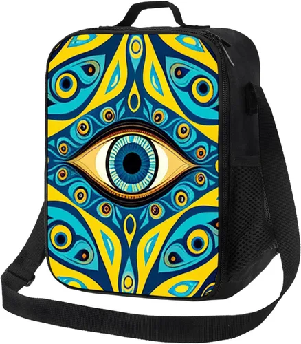 Miniatura 25 de Un patrón de ondas azules y verdes en el estilo. Lonchera portátil aislada, reutilizable, para mujeres, hombres, trabajo, picnic, campamento, 10.5 x