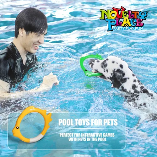 Miniatura 7 de Novelty Place Juego de 4 anillos de buceo, juguetes para lanzar, bucear y recuperar, accesorios de juego de piscina subacuática, anillos de buceo