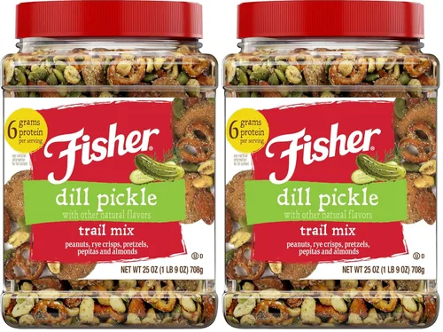 Miniatura 7 de Fisher Dill Pickle Trail Mix, 25 onzas (paquete de 1), tarro resellable, cacahuetes, patatas fritas de centeno, pretzels, pepitas y almendras