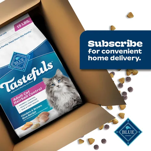 Miniatura 11 de Blue Buffalo Tastefuls - Alimento seco natural para gatos adultos, control de bolas de pelo, receta de pollo y arroz integral, bolsa de 15 libras