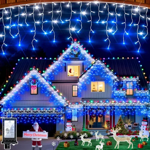 Miniatura 12 de Luces de Navidad de carámbano para exteriores, 60 pies, 612 luces LED con 136 gotas, 12 modos, regulable, temporizador y resistente al agua, 29 V