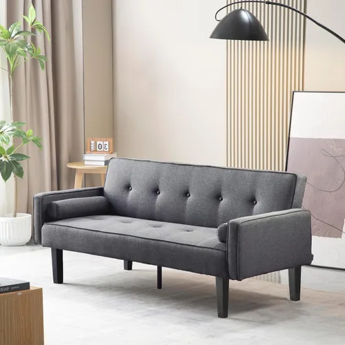 Miniatura 5 de Anwick Sofá cama de tela moderna, sofá biplaza convertible con 2 almohadas y reposabrazos, sofá reclinable plegable de 75 pulgadas con patas