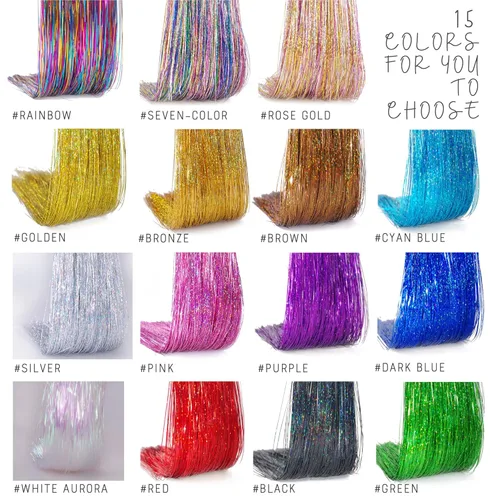 Miniatura 6 de Extensiones de oropel con clip para el cabello, reflejos castaños, 20.5 pulgadas, 6 piezas por paquete, extensiones de cabello sintético multicolor